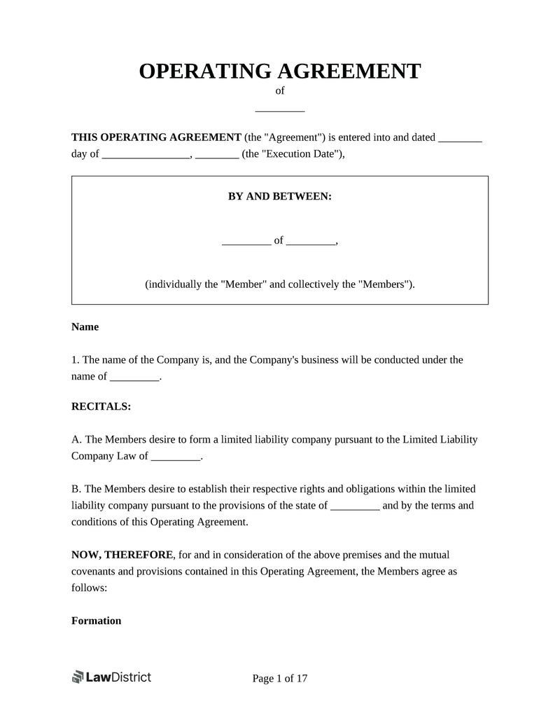 sample business operating agreement template