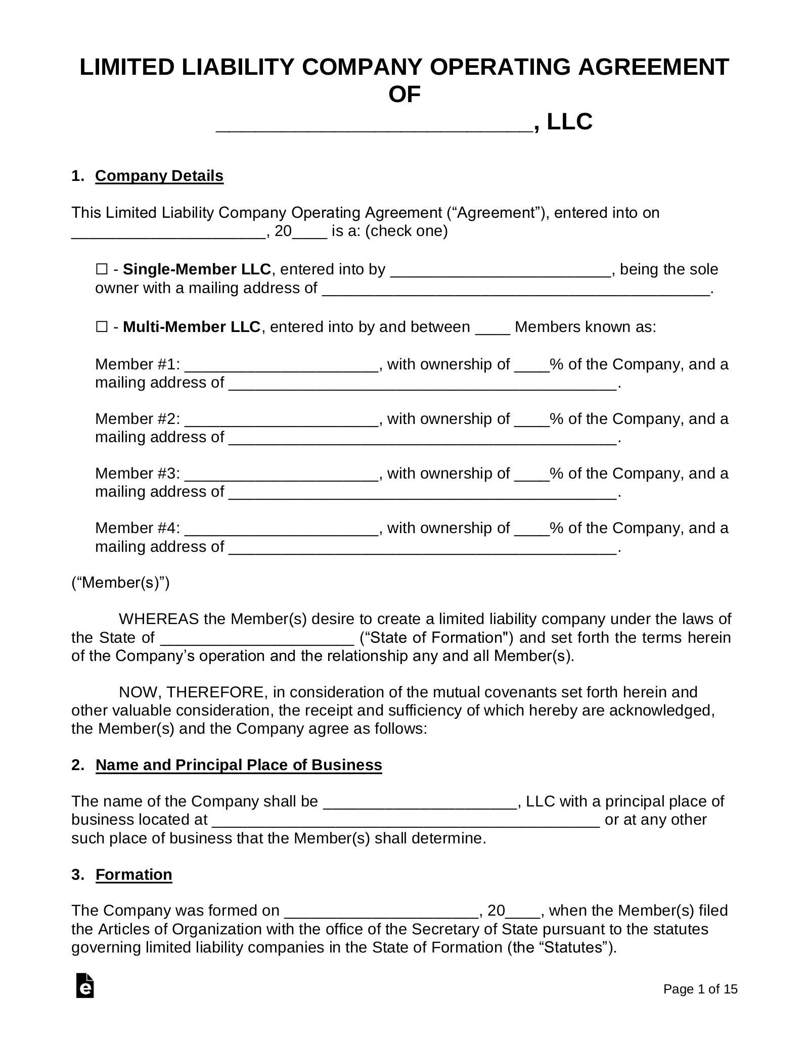 sample business operating agreement template