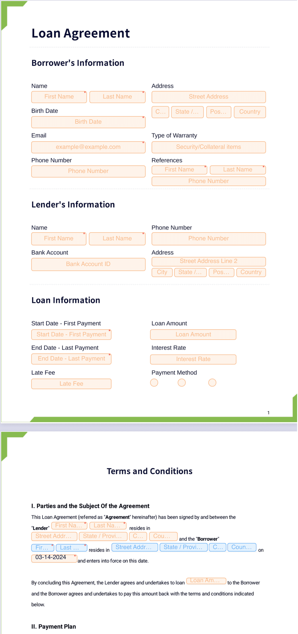 sample loan agreement template