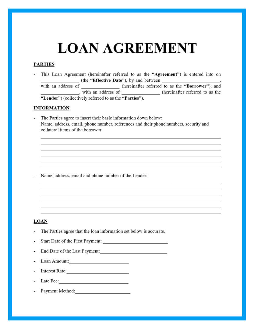 sample loan agreement template