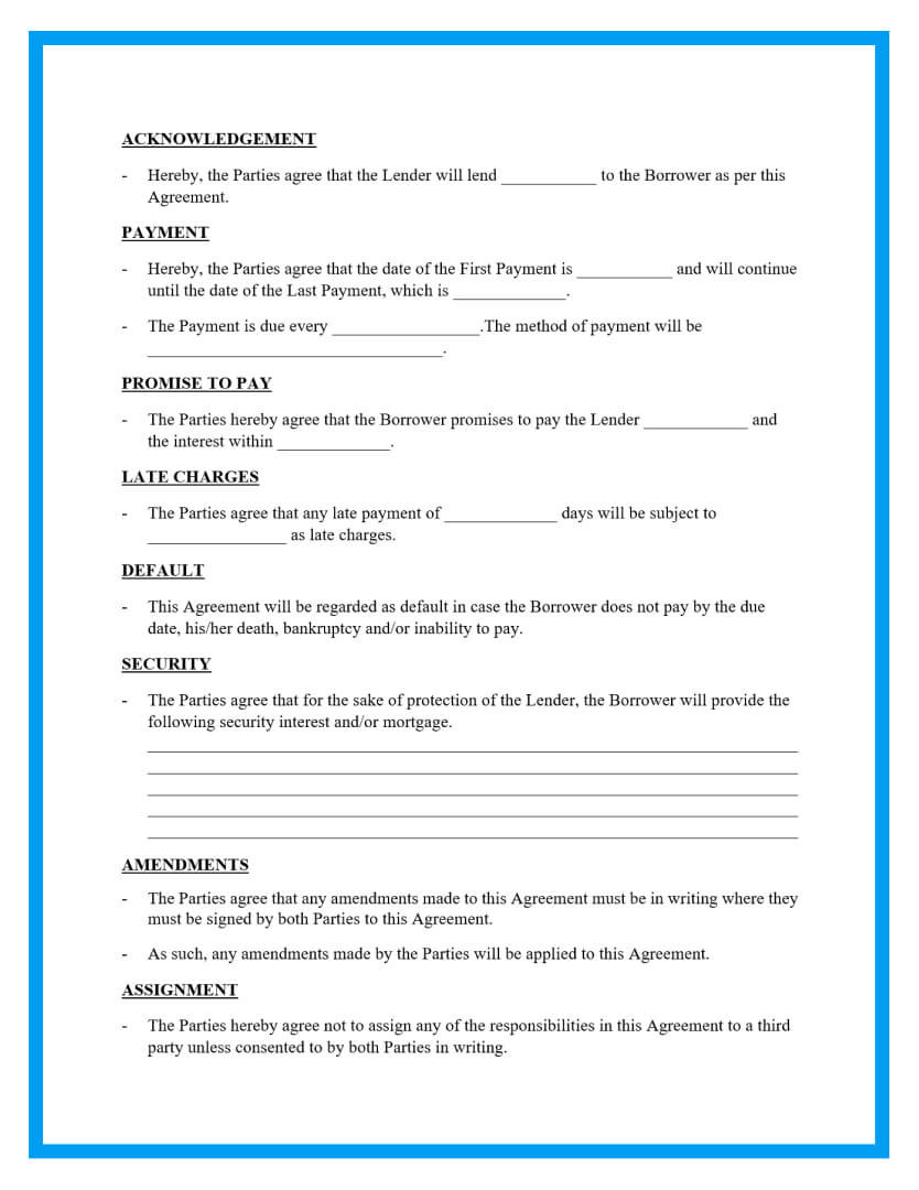 sample loan agreement template