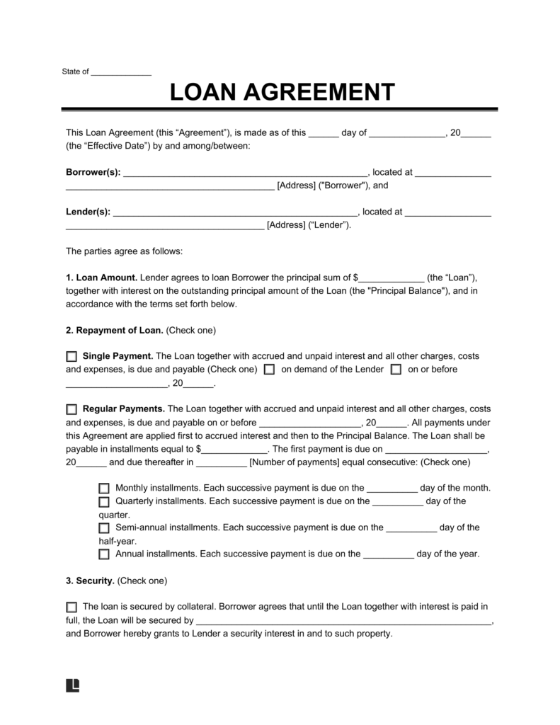 sample loan agreement template