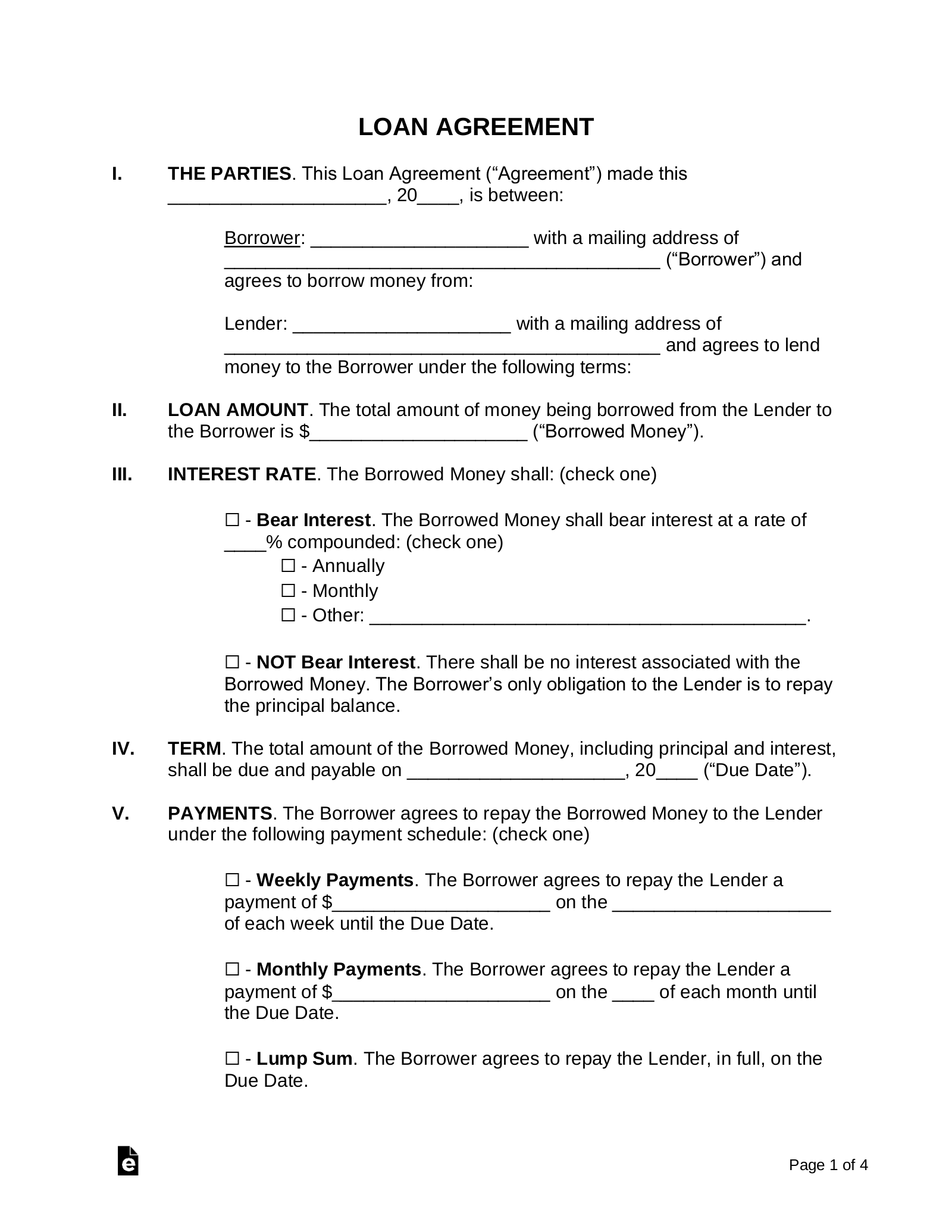 sample loan agreement template