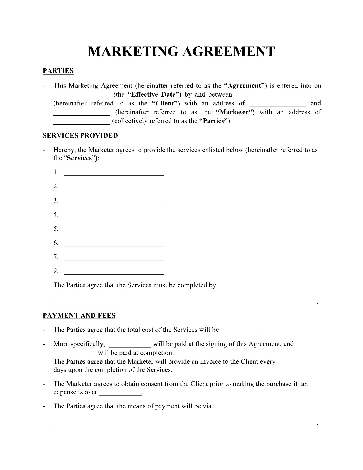 sample marketing agreement template