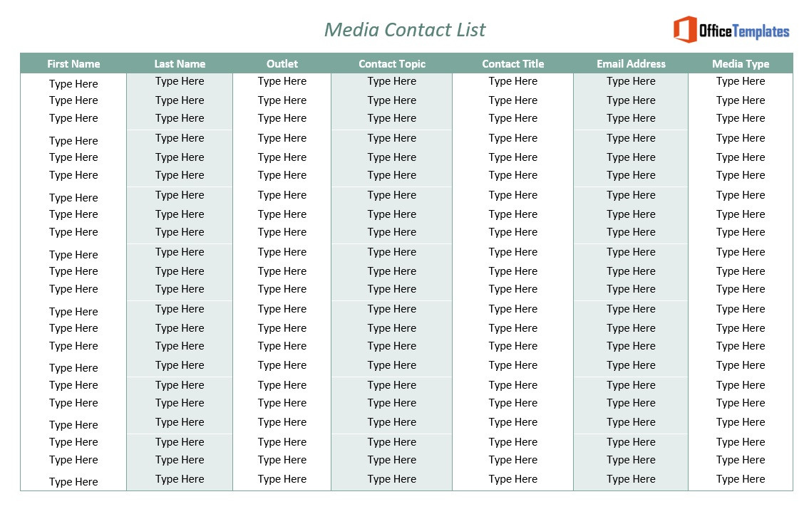 Free Media Contact List Templates - Office Templates