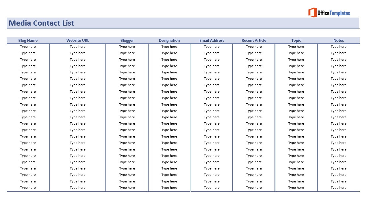 Free Media Contact List Templates - Office Templates