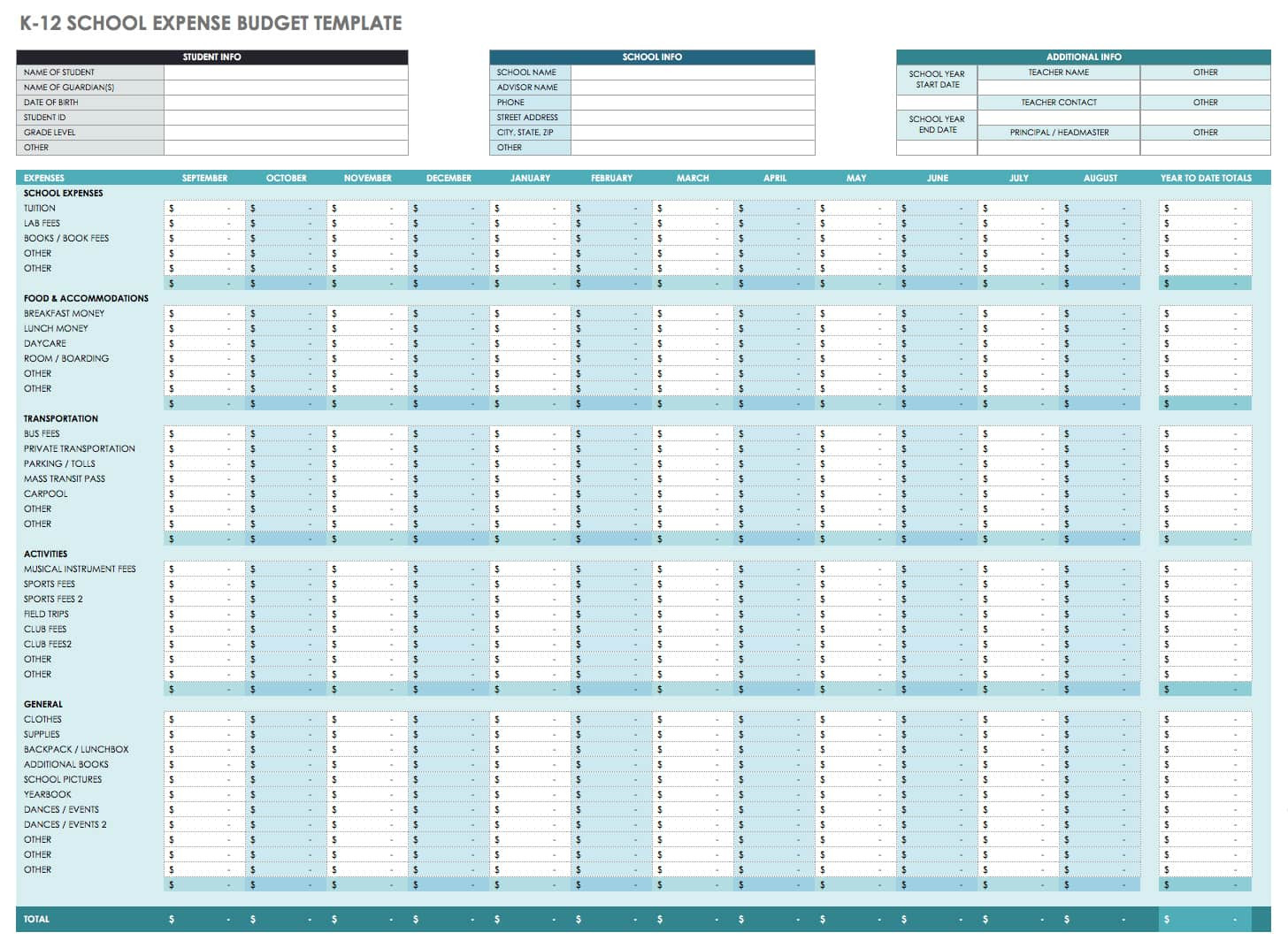 sample household monthly budget template