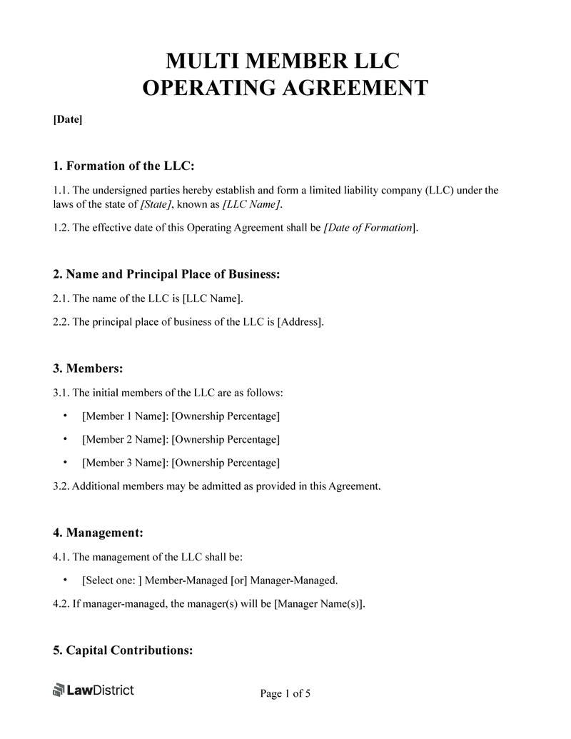 sample multiple member llc operating agreement template