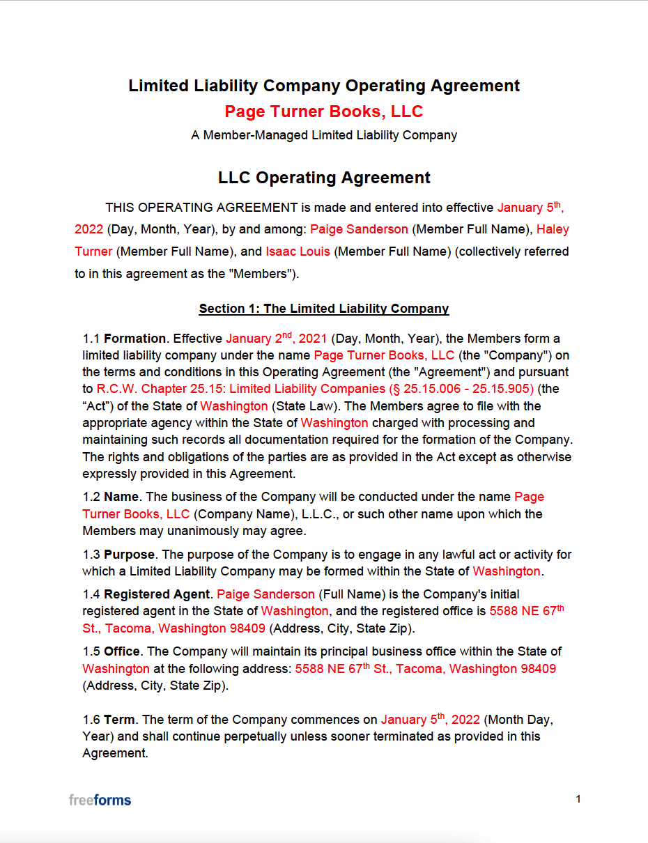 sample multiple member llc operating agreement template