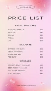 free nail salon price list template