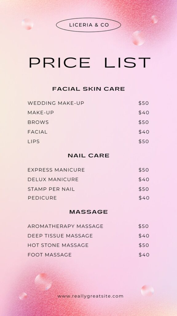 》Price List Template for Nail Salon (Ready To Use)