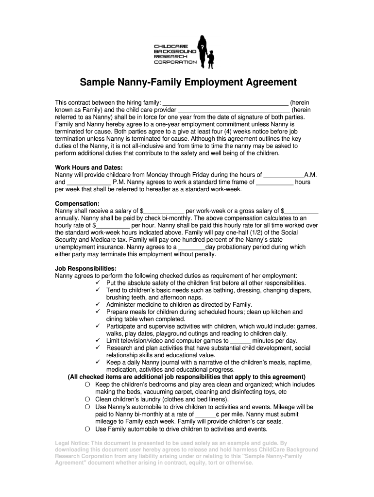 sample nanny agreement template