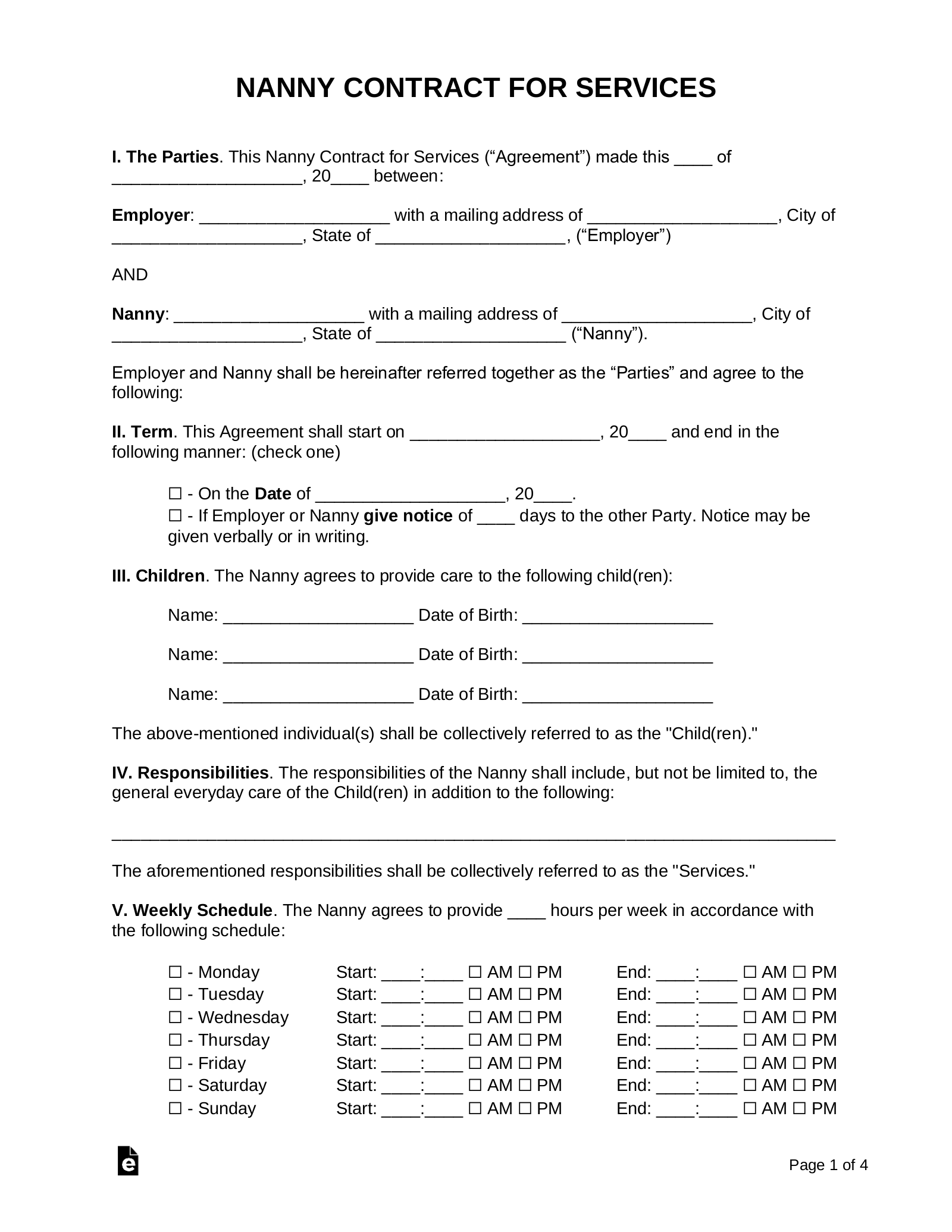 sample nanny agreement template