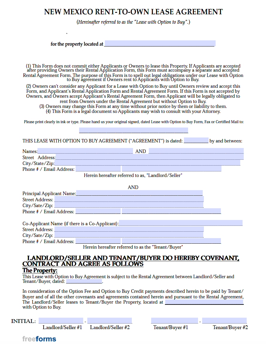 sample lease to own rental agreement template