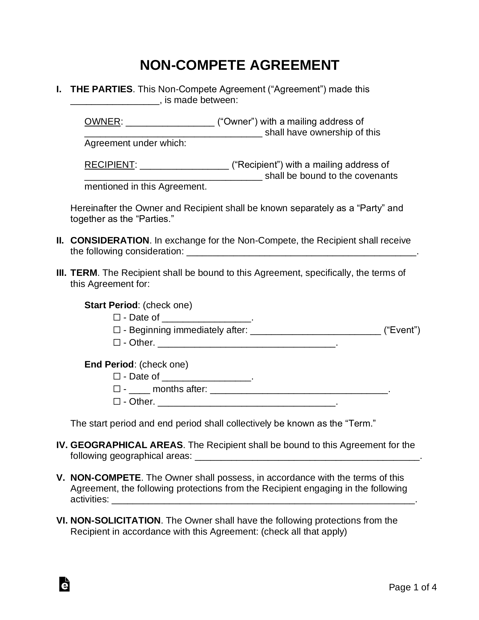 sample non competition agreement template