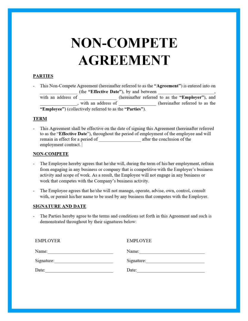 sample non competition agreement template