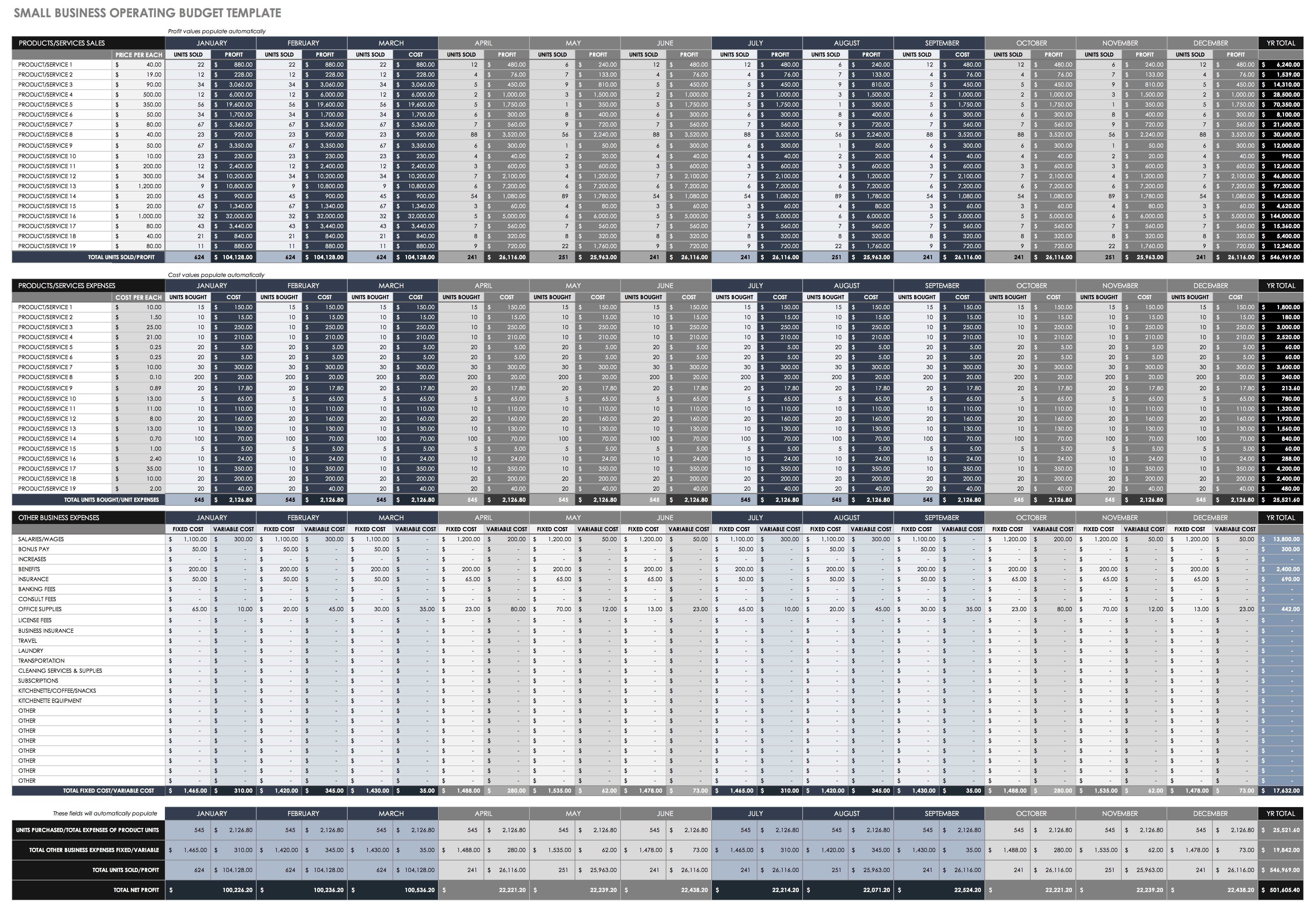 sample annual operating budget template