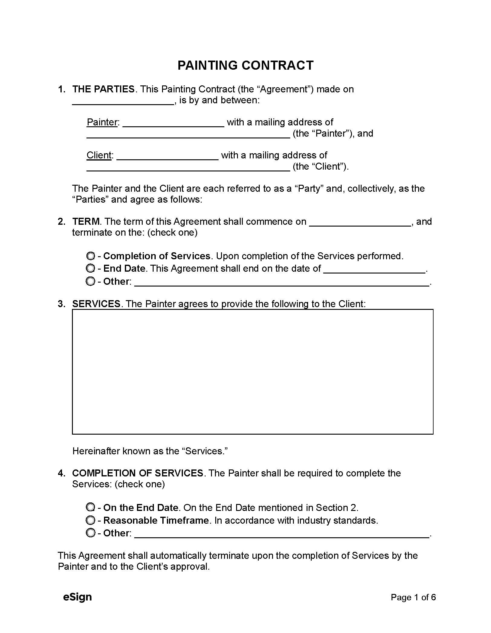 sample painting agreement template