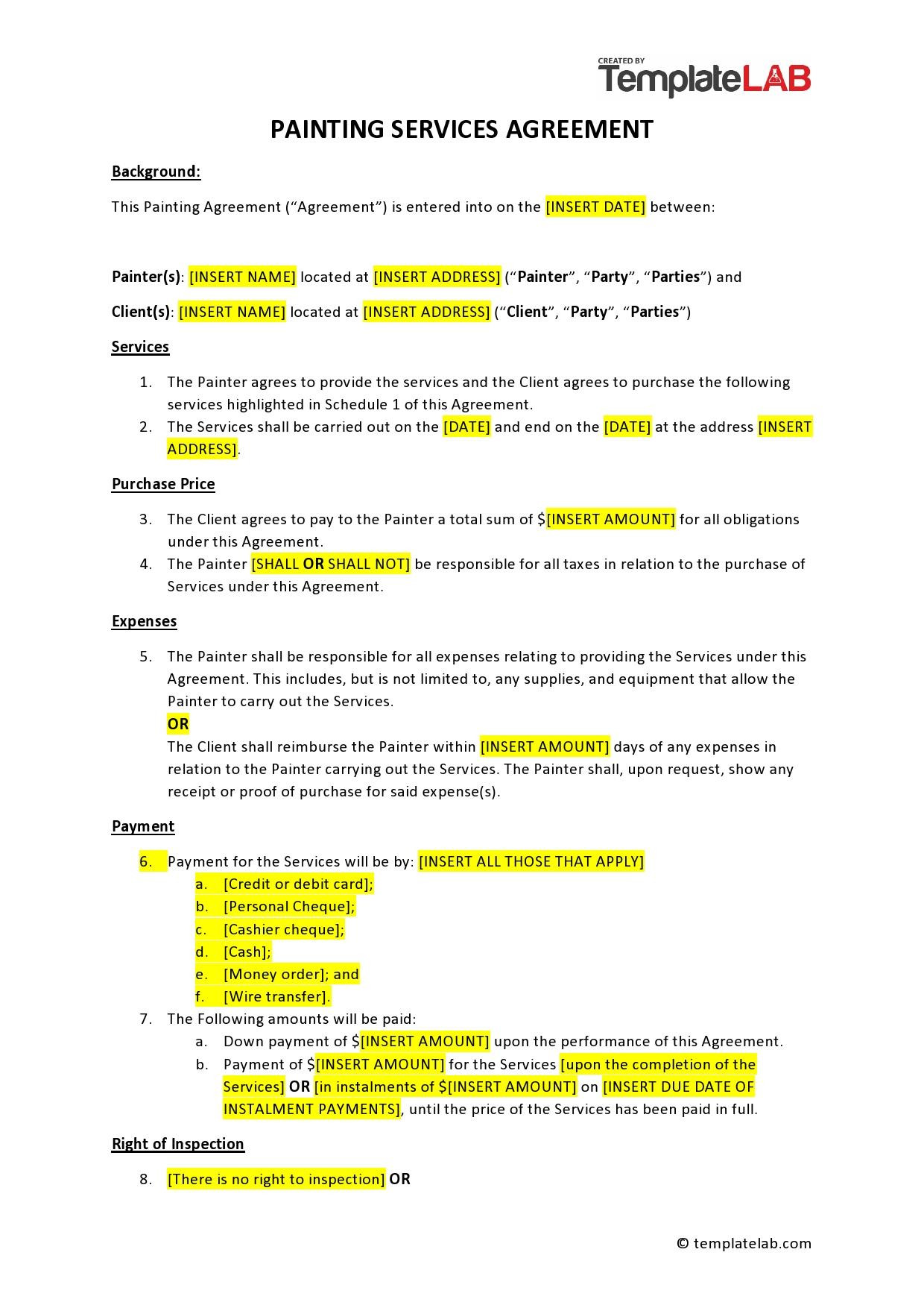 sample painting agreement template