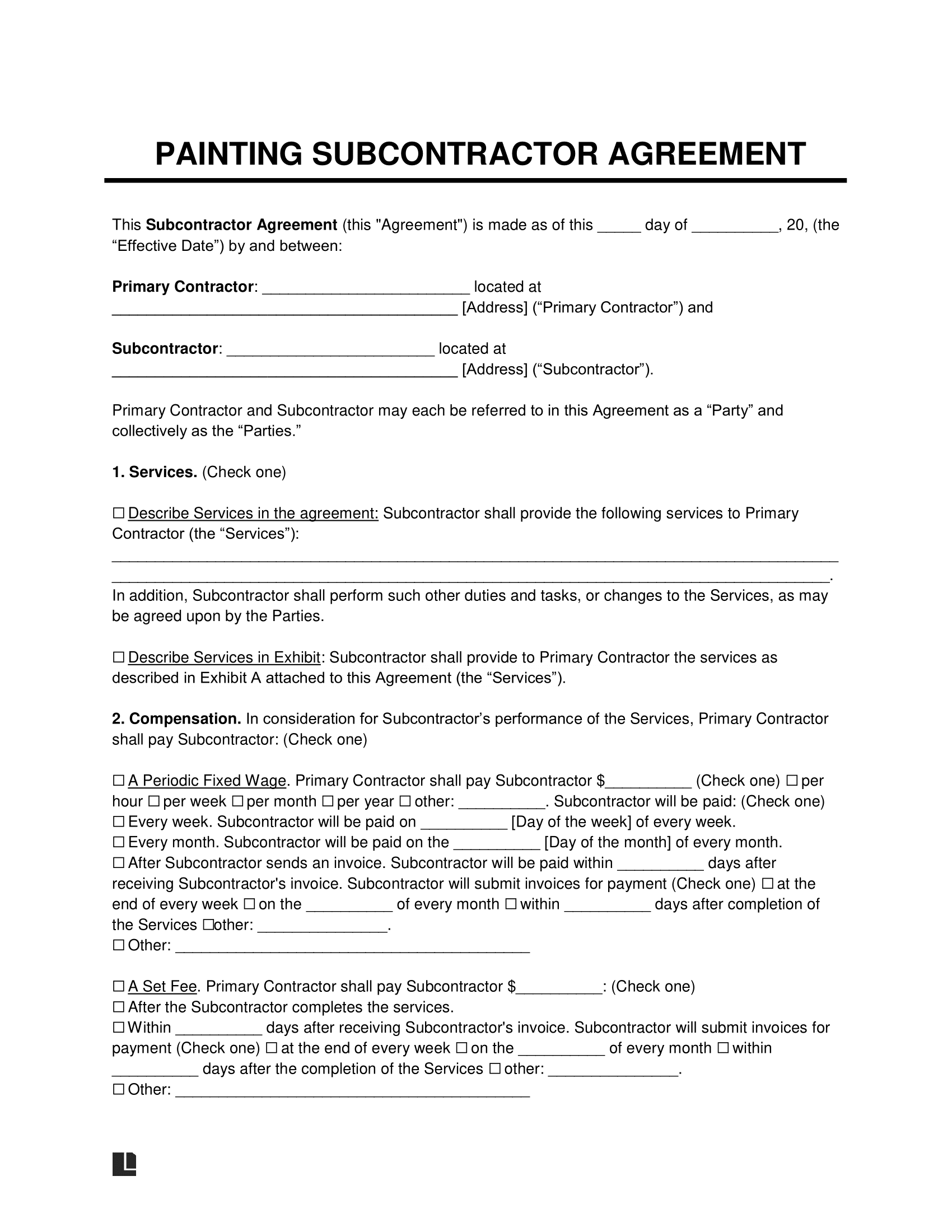 sample painting agreement template