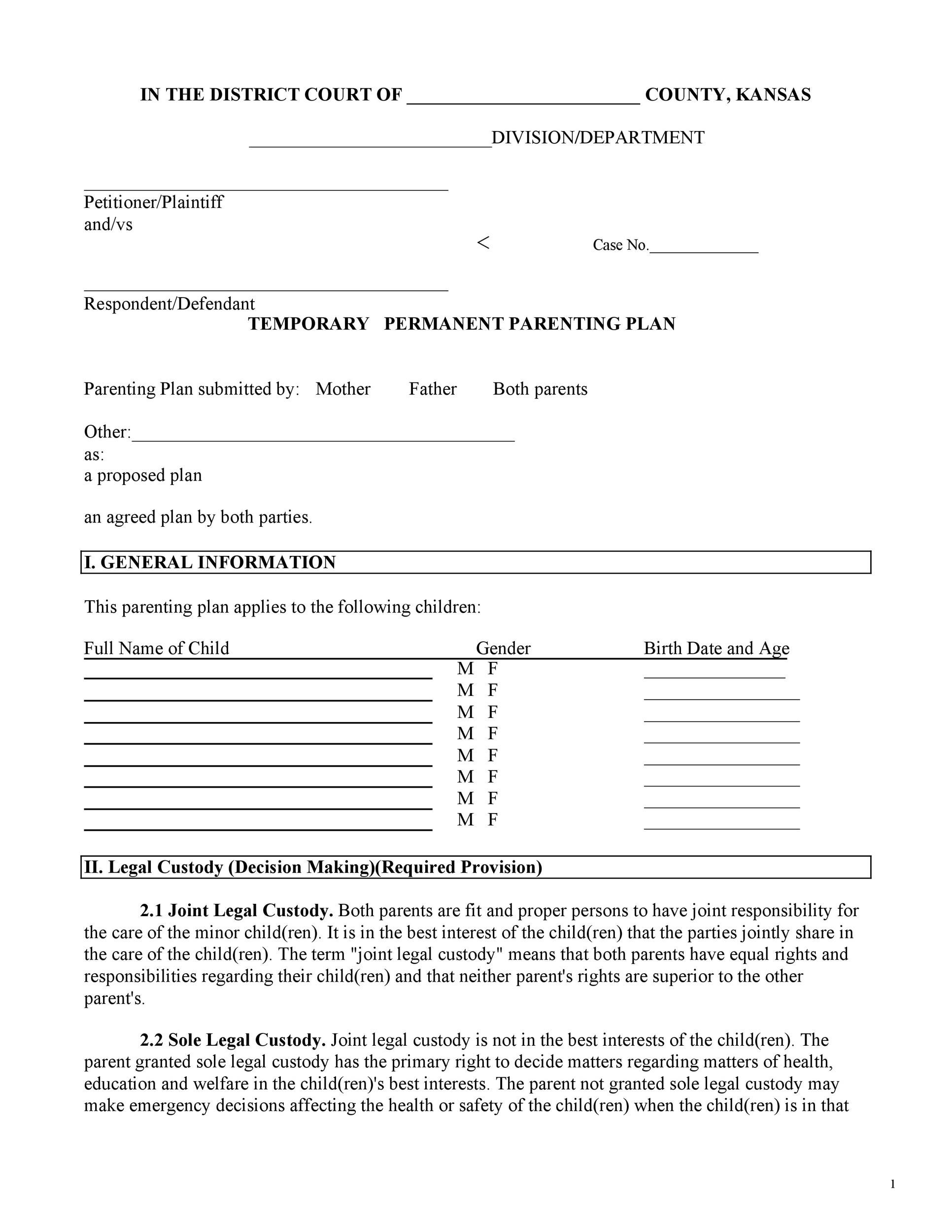 sample parenting agreement template