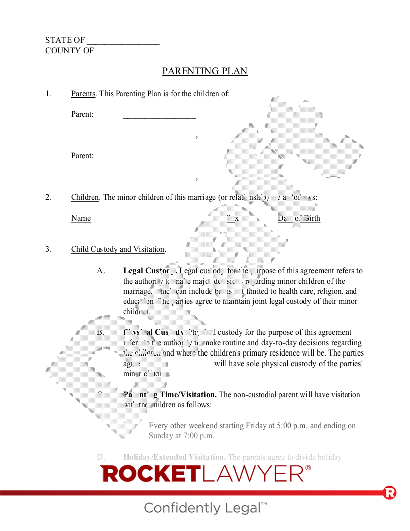 sample parenting agreement template