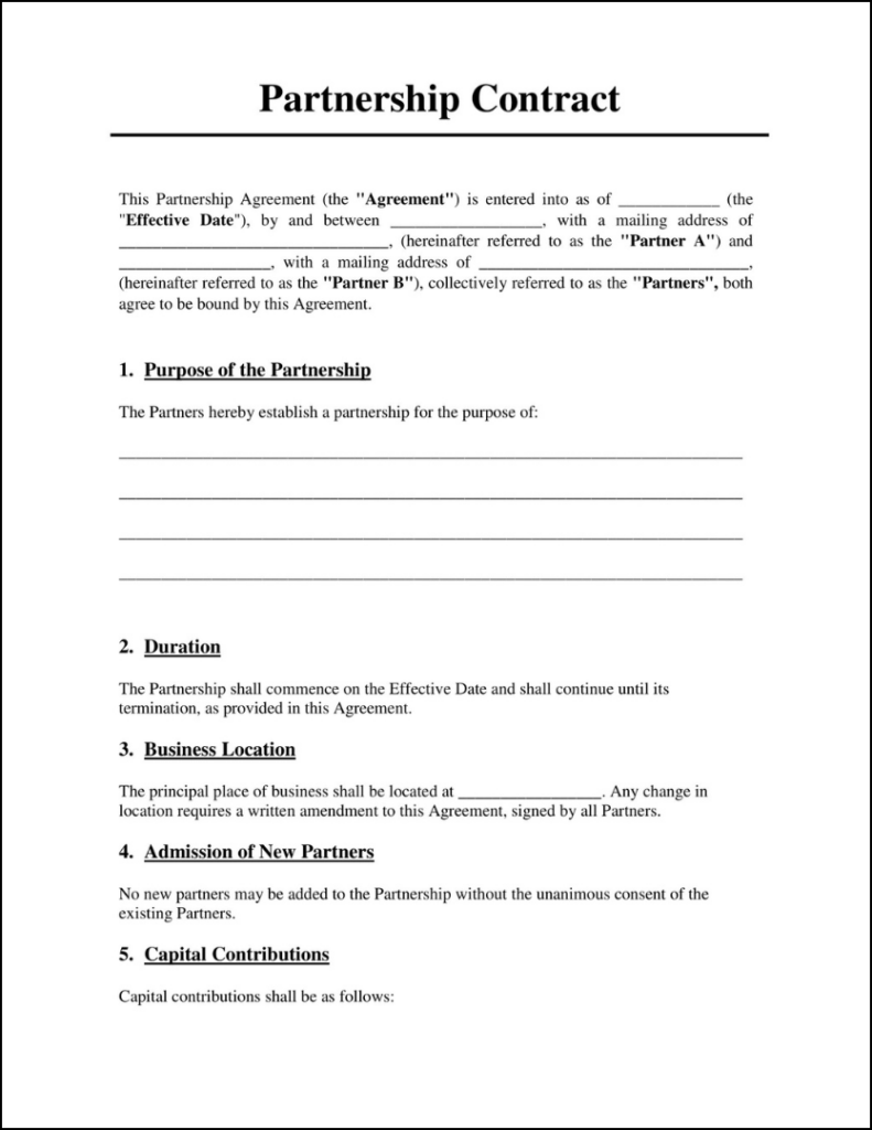 sample partnership business agreement template