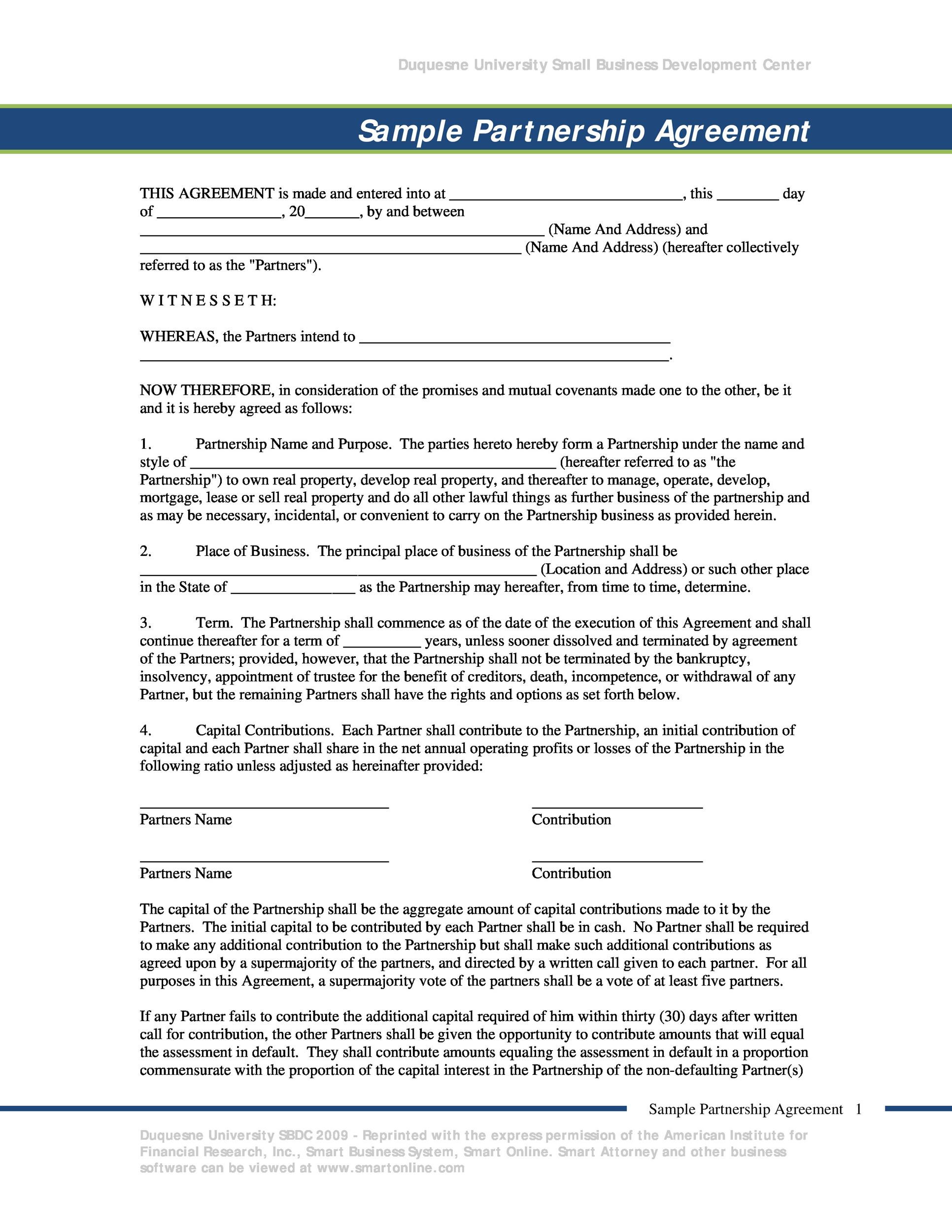 sample partnership business agreement template