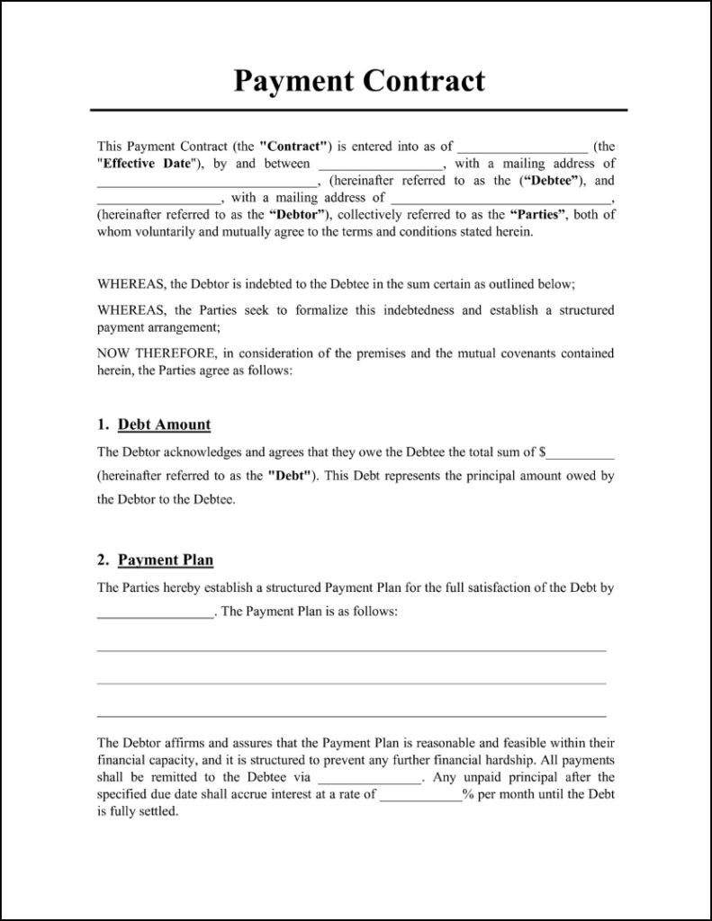 sample payment contract agreement template