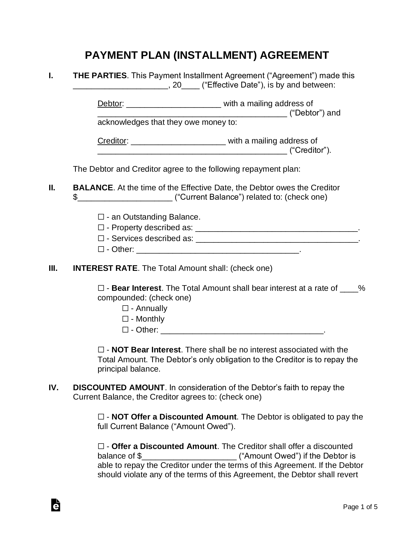 sample payment plan agreement template