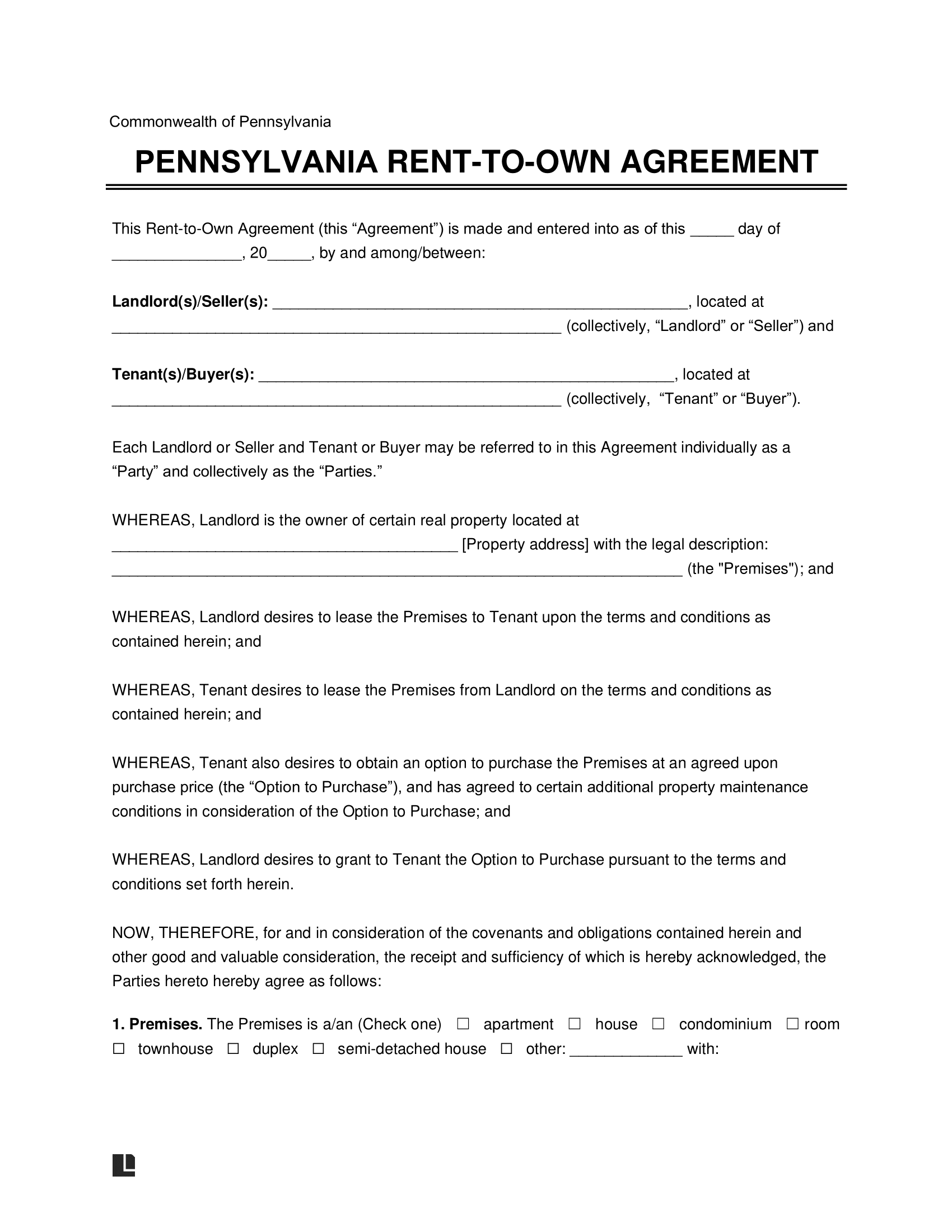 sample rent to own agreement template