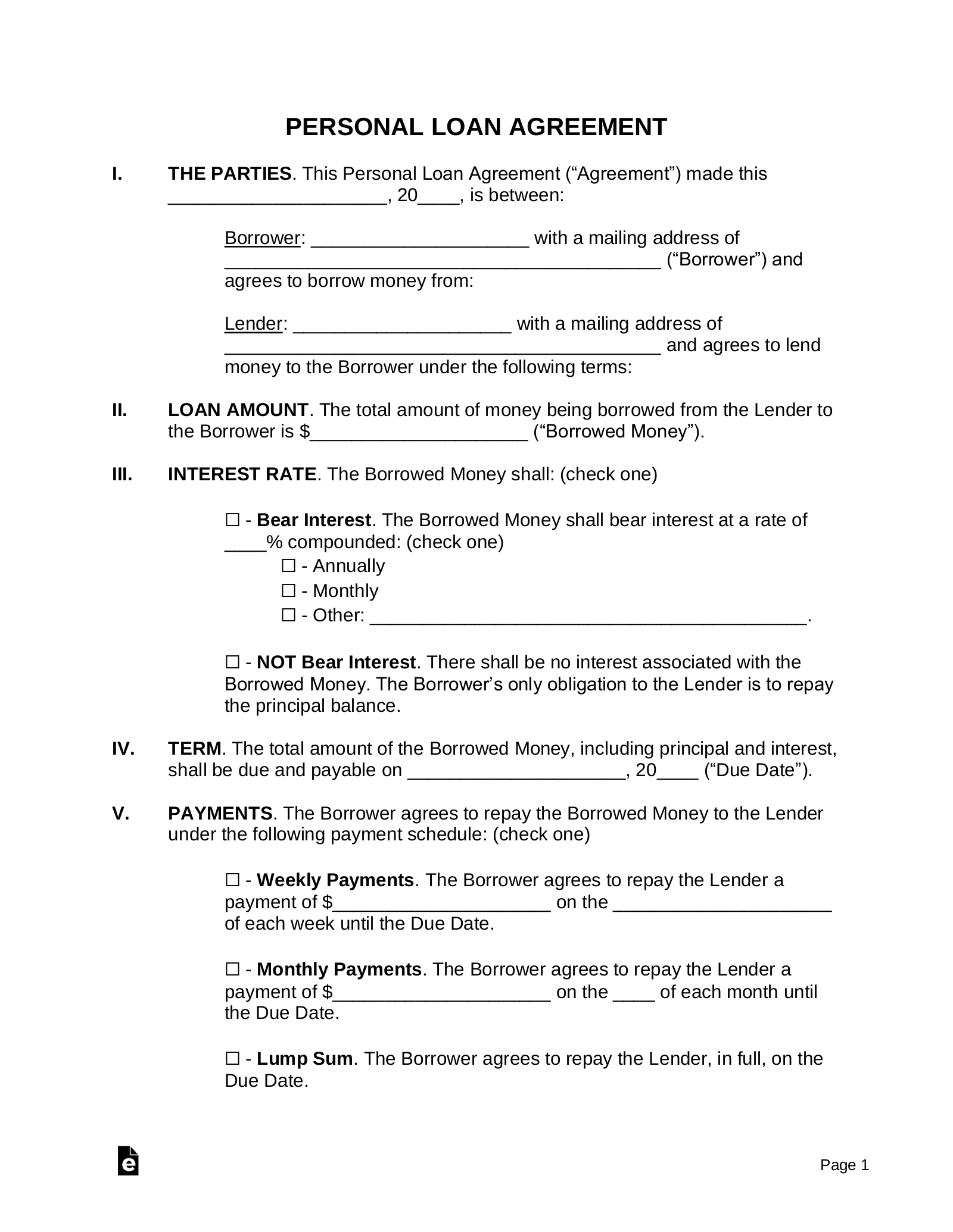 sample personal debt agreement template