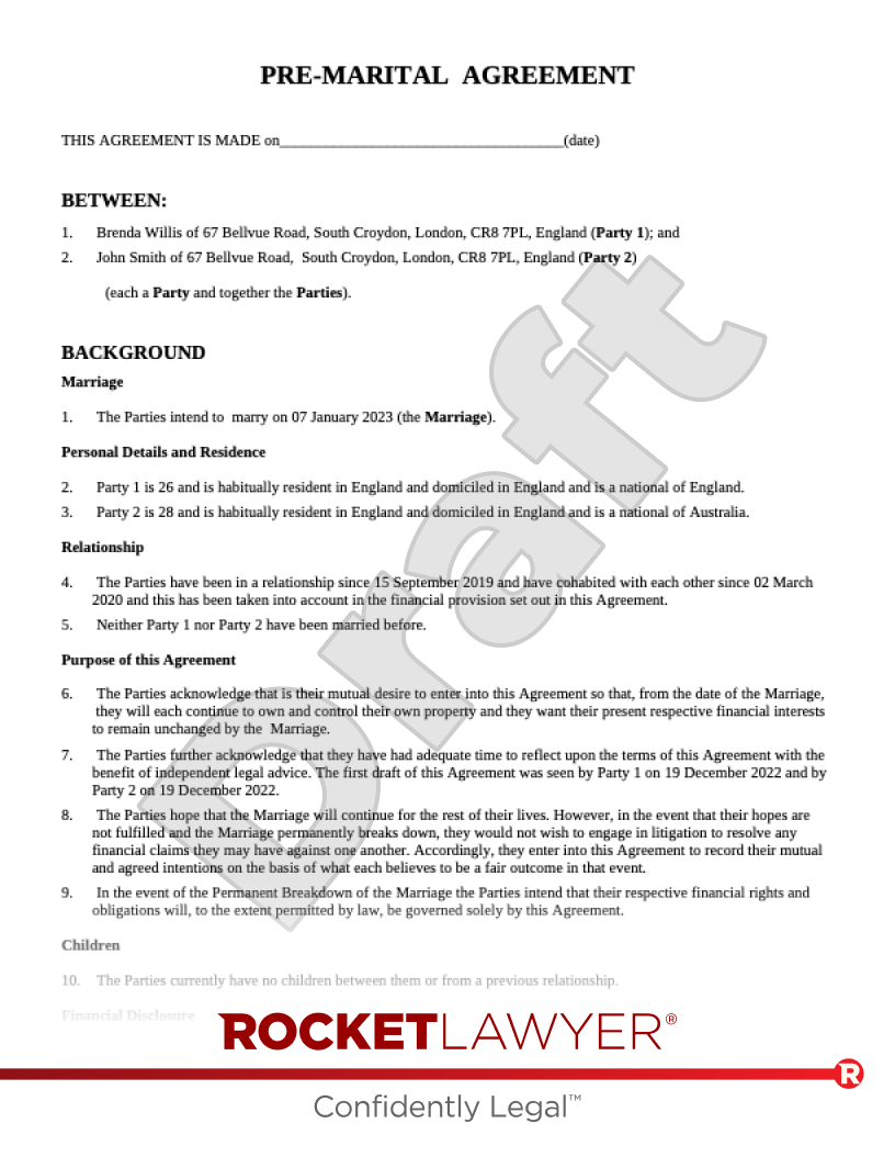 sample prenuptial agreement template