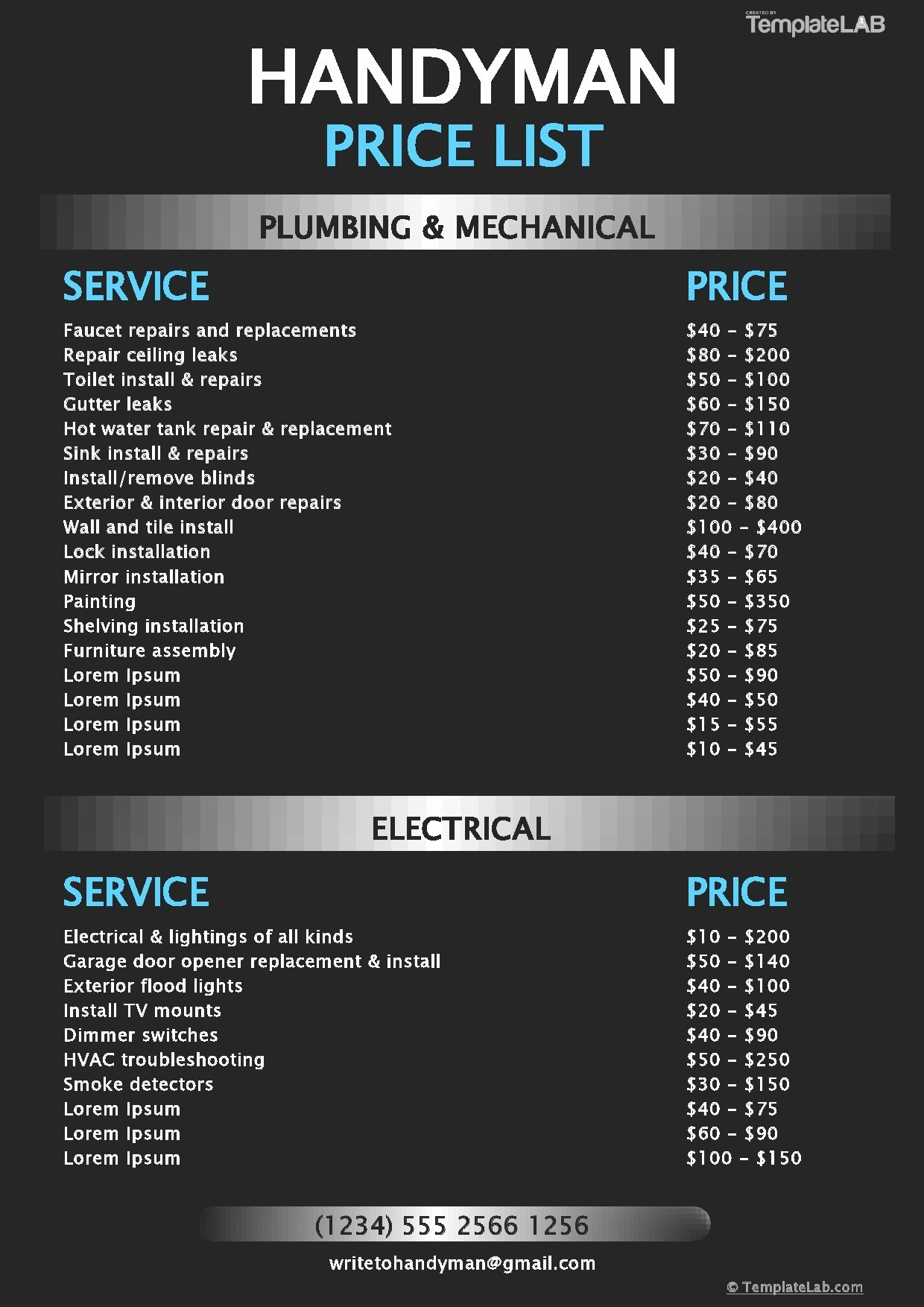 sample Electrical Price List Template