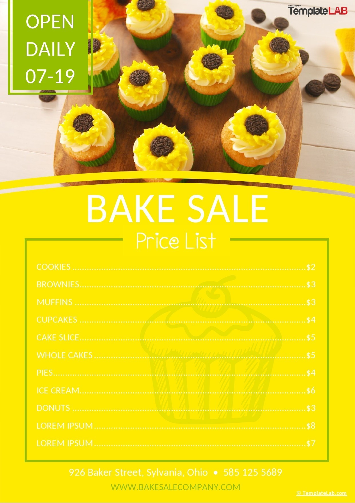 sample Bake Sale Price List Template