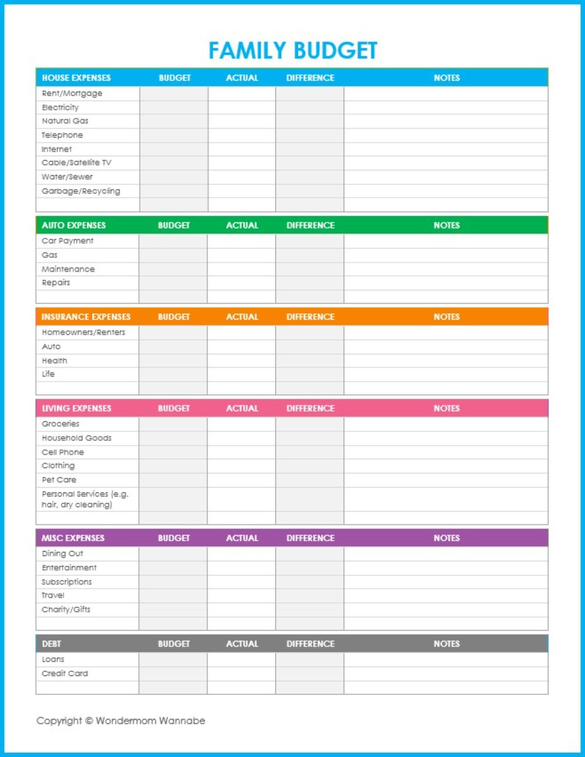 sample single mom budget template