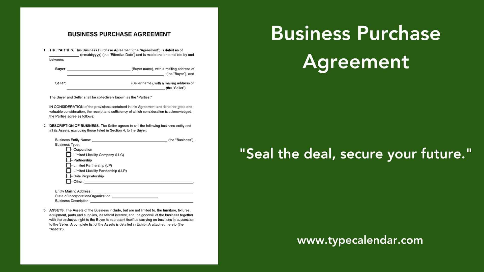 sample business purchase agreement template