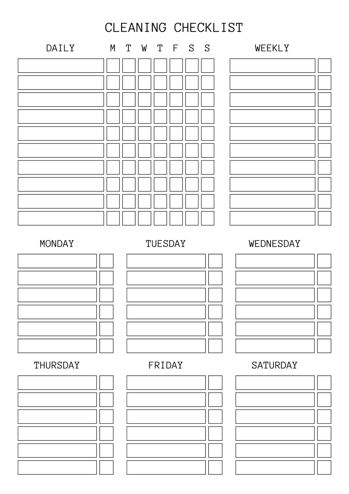 sample cleaning checklist template