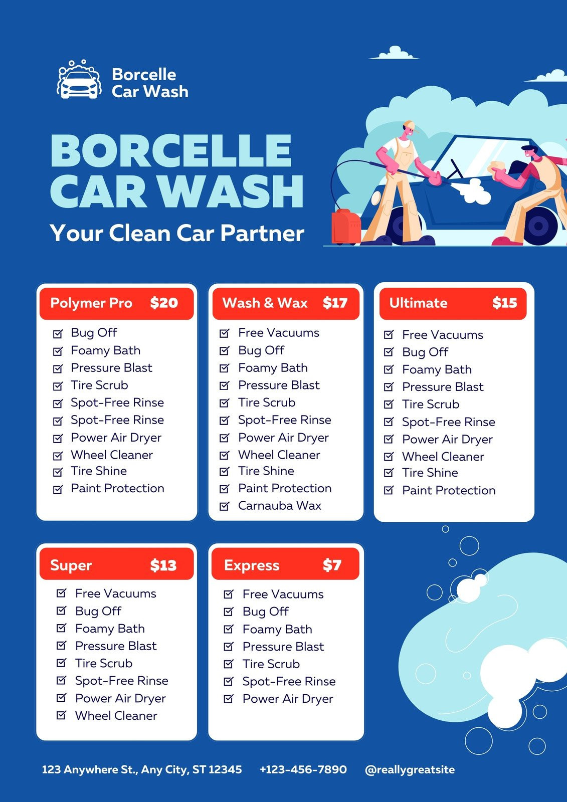 sample Car Wash Price List Template