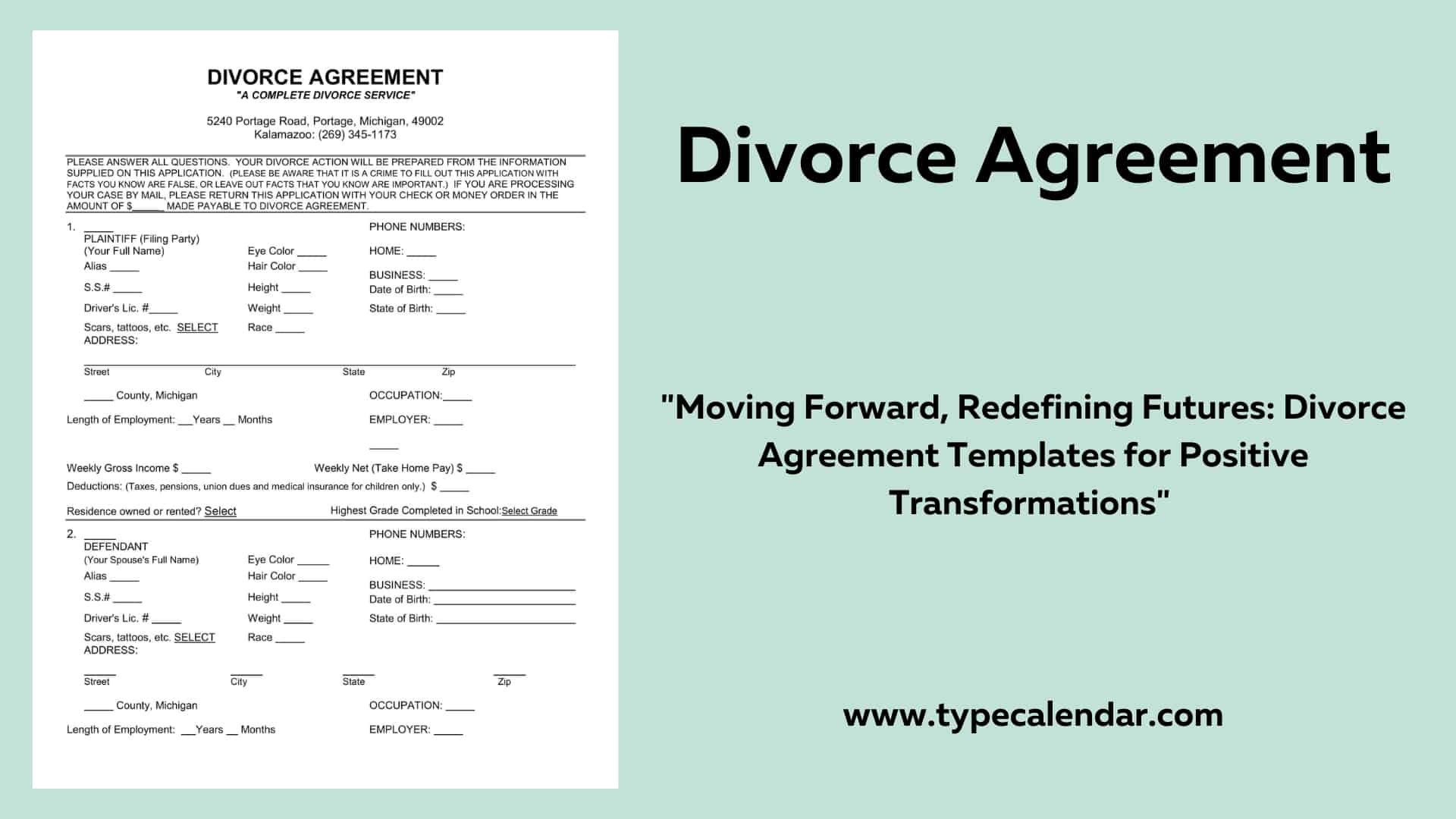 sample divorce agreement template