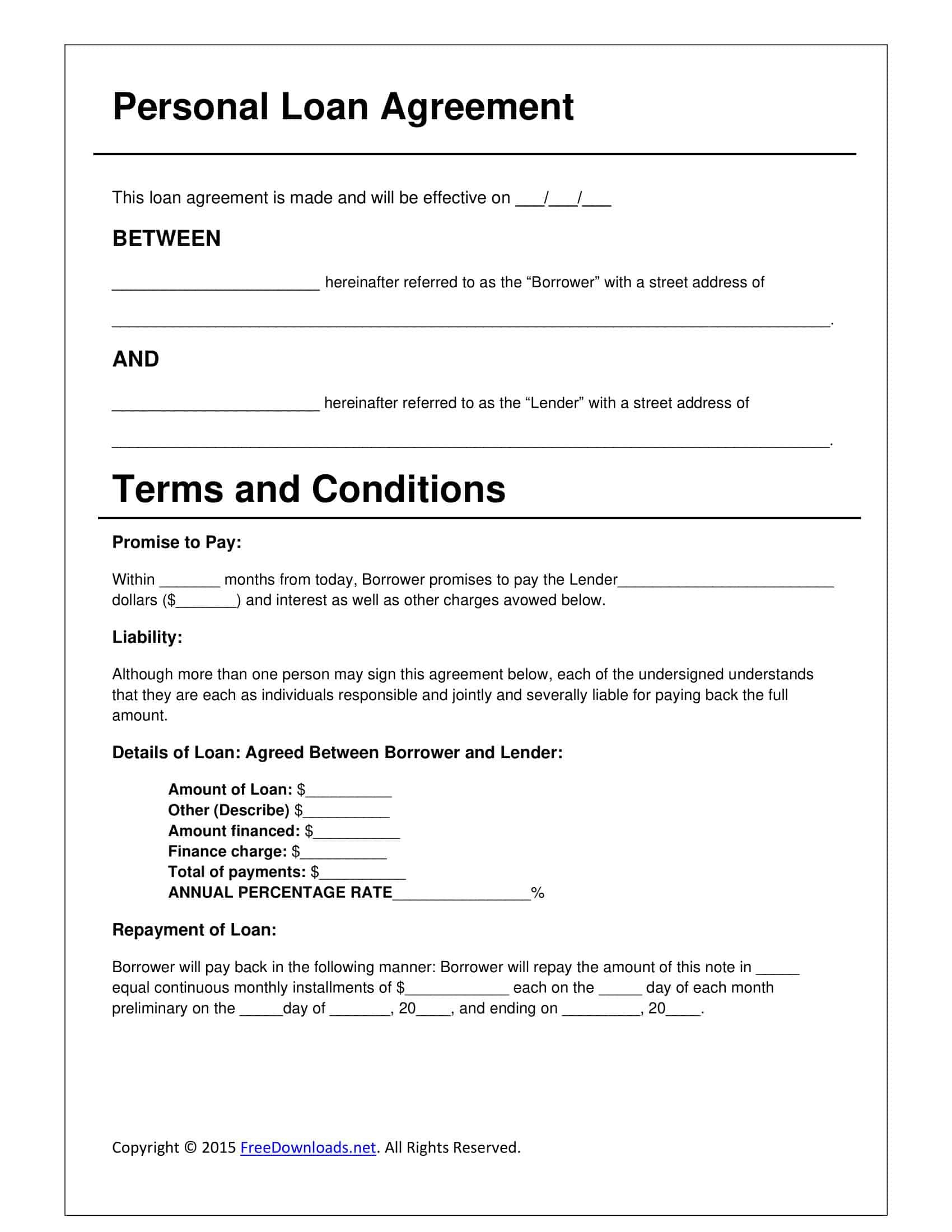 sample family loan agreement template