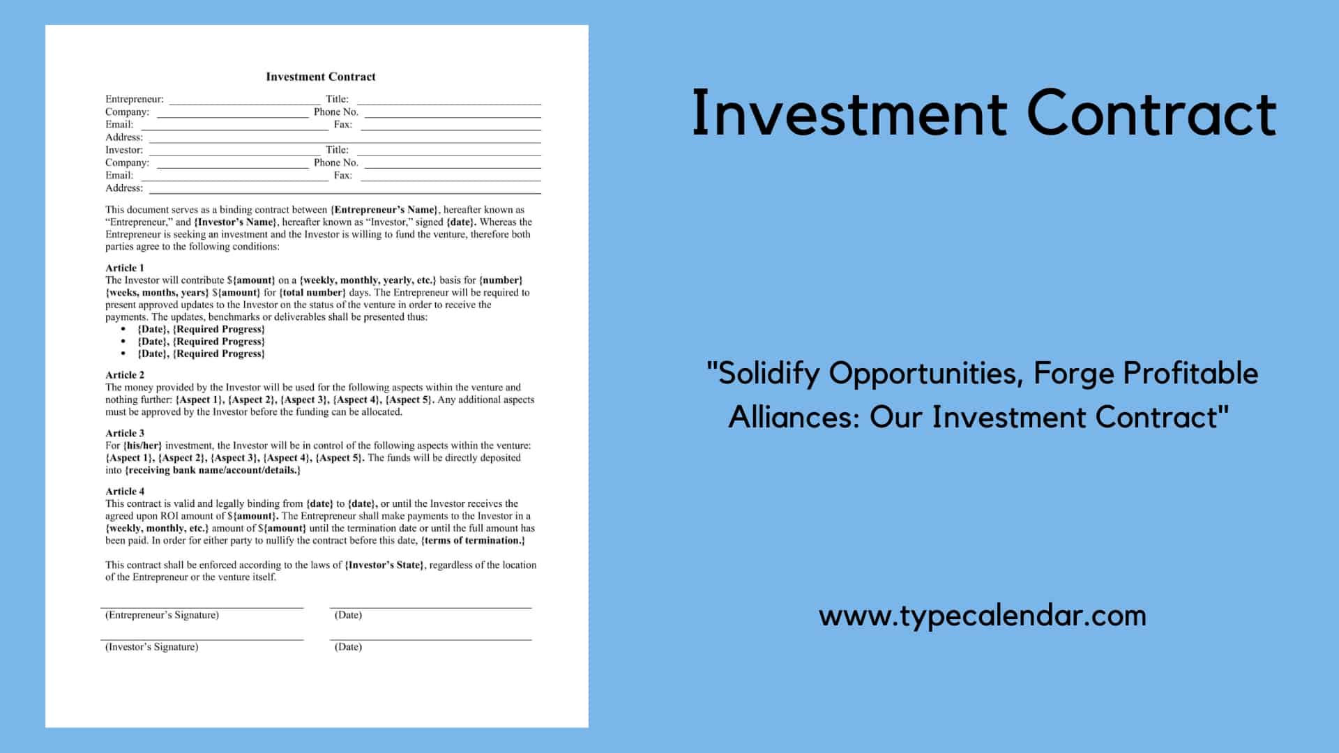 sample investment agreement template