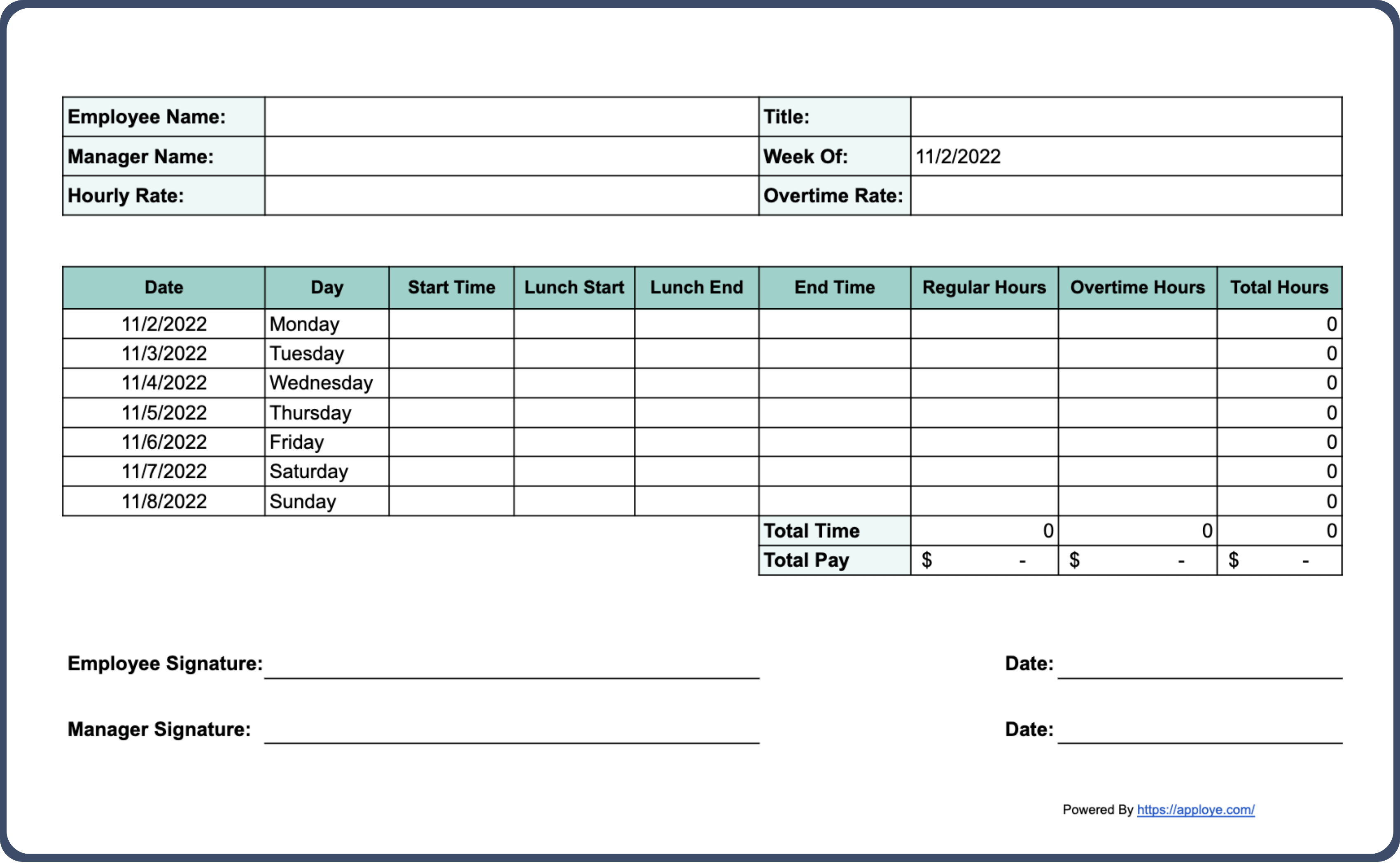 sample employee hourly timesheet template