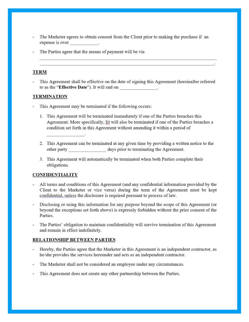 sample marketing agreement template