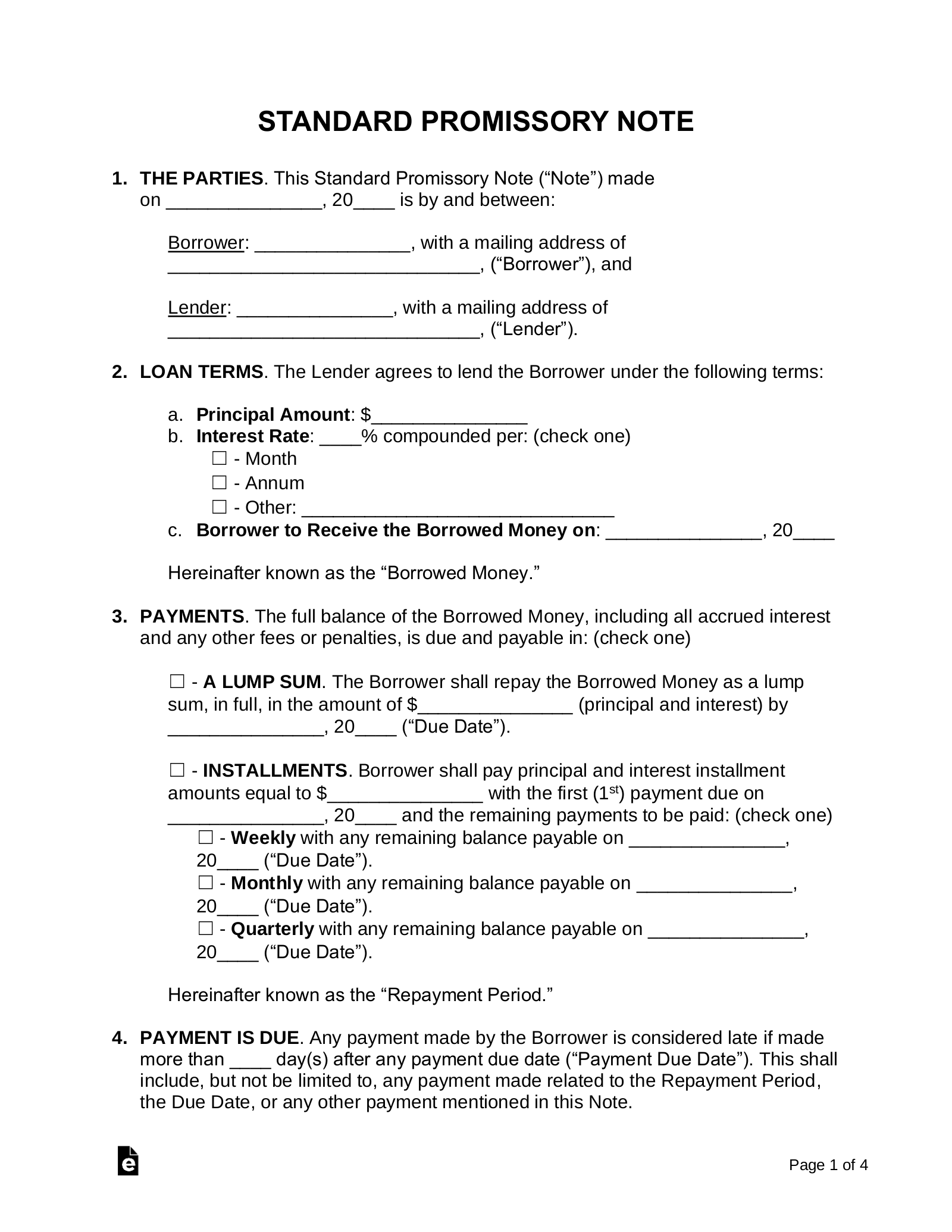 sample promissory agreement template