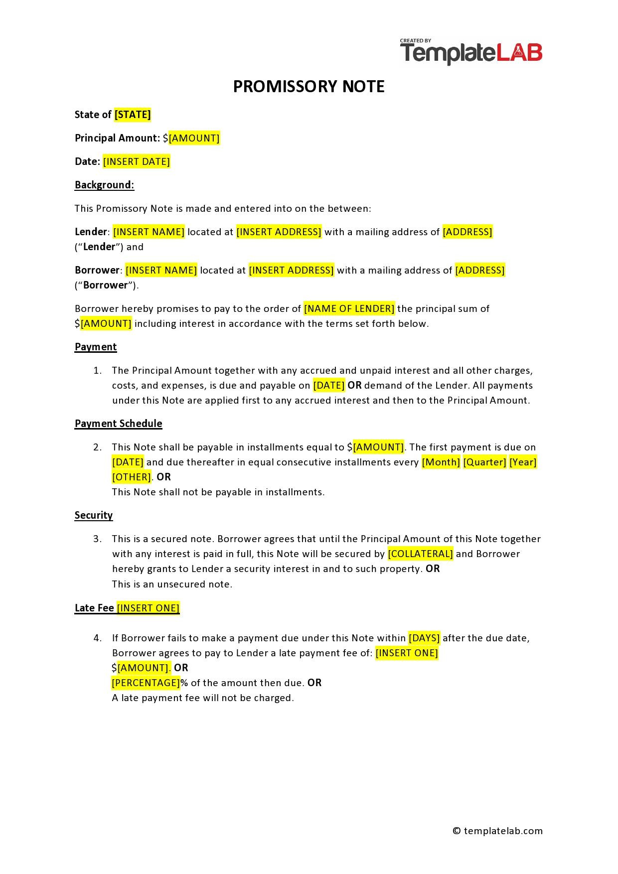 sample promissory agreement template