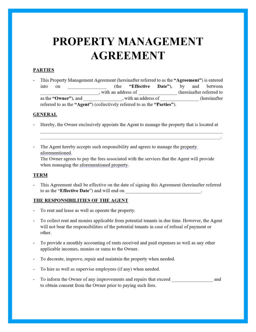 sample property management agreement template