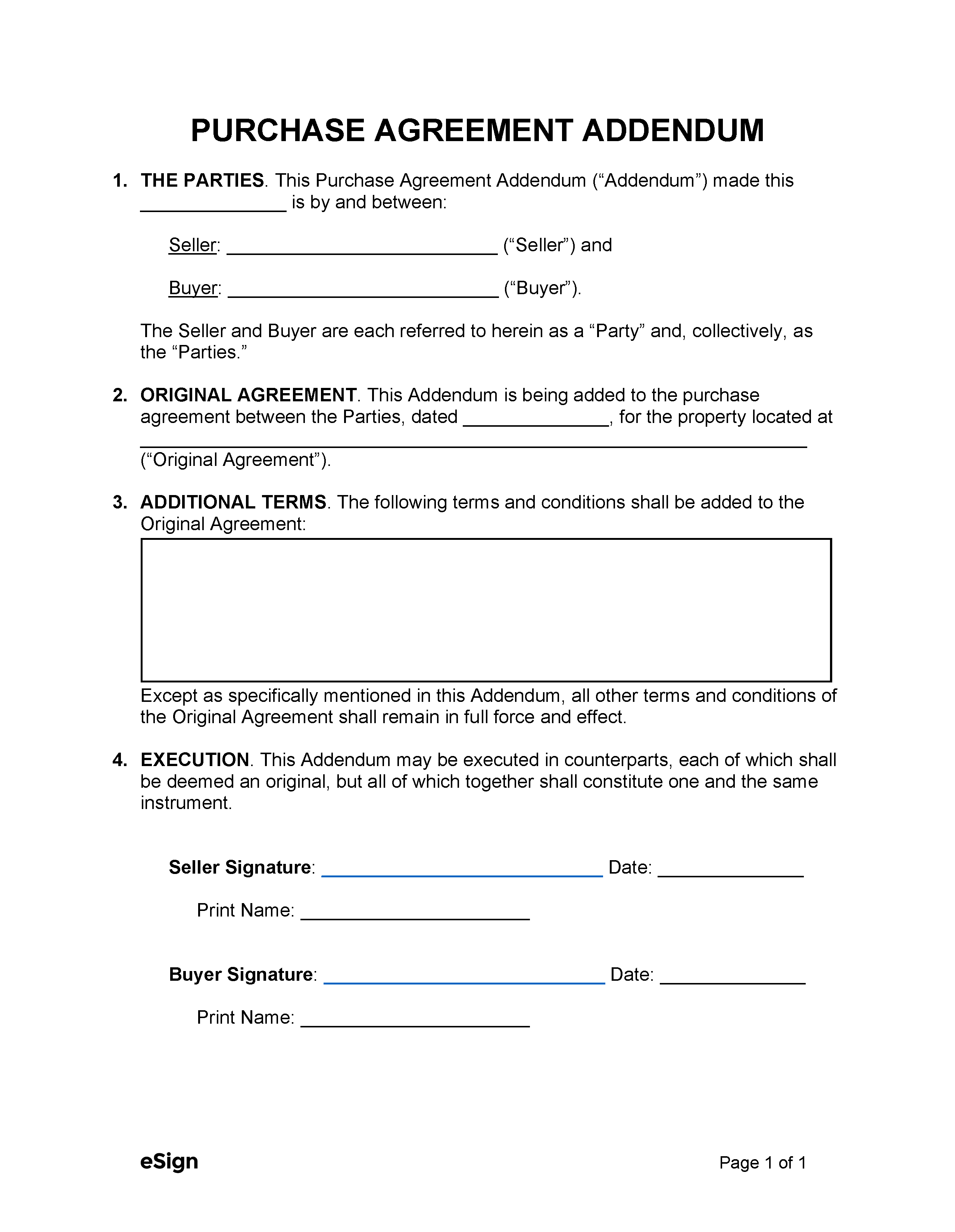 sample addendum agreement template