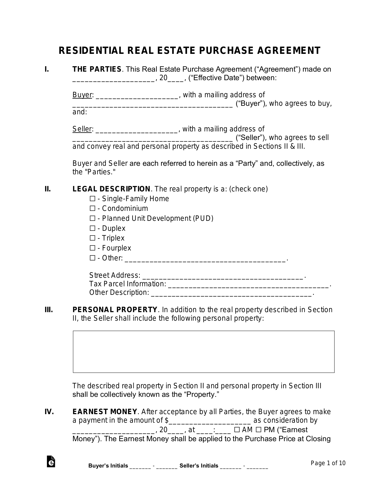 sample home purchase agreement template