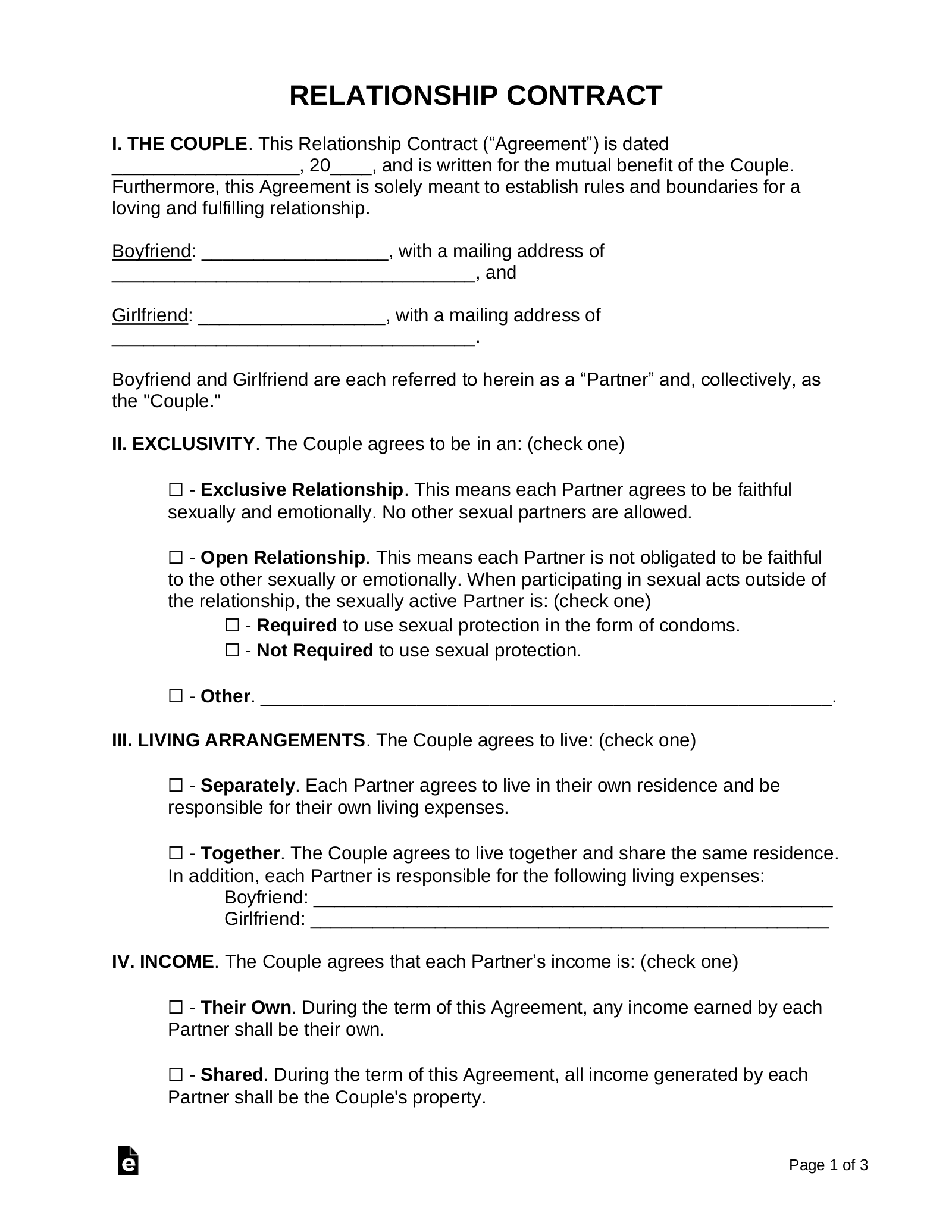 》Printable Relationship Agreement Template